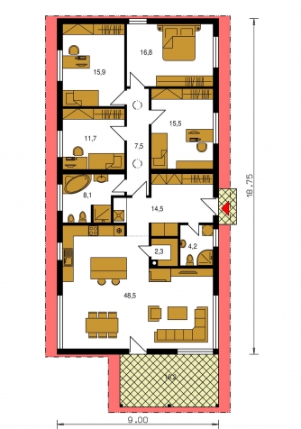 Mirror image | Floor plan of ground floor - BUNGALOW 175